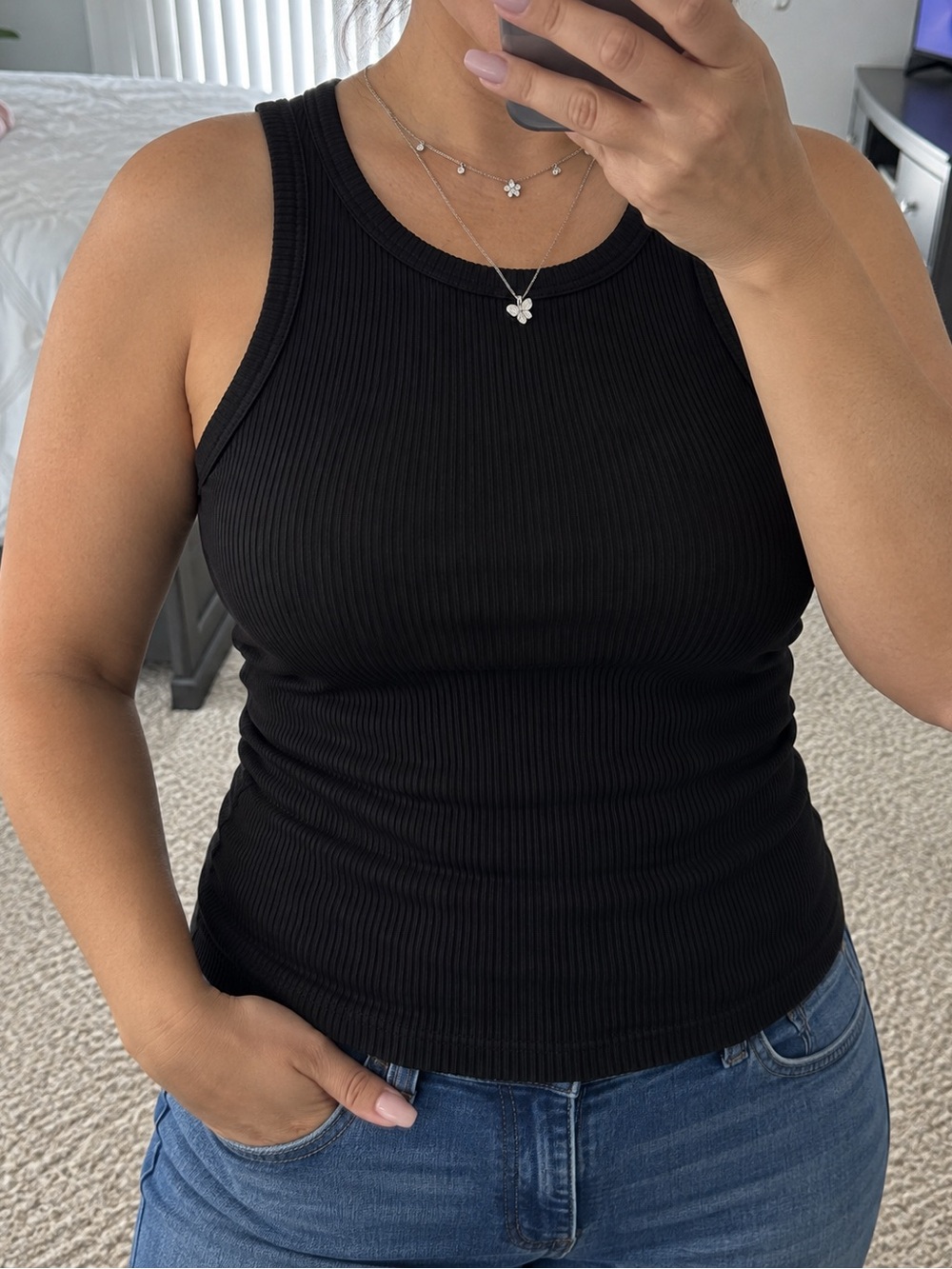 Cyrus Black Ribbed Tank - Sleeveless Crewneck